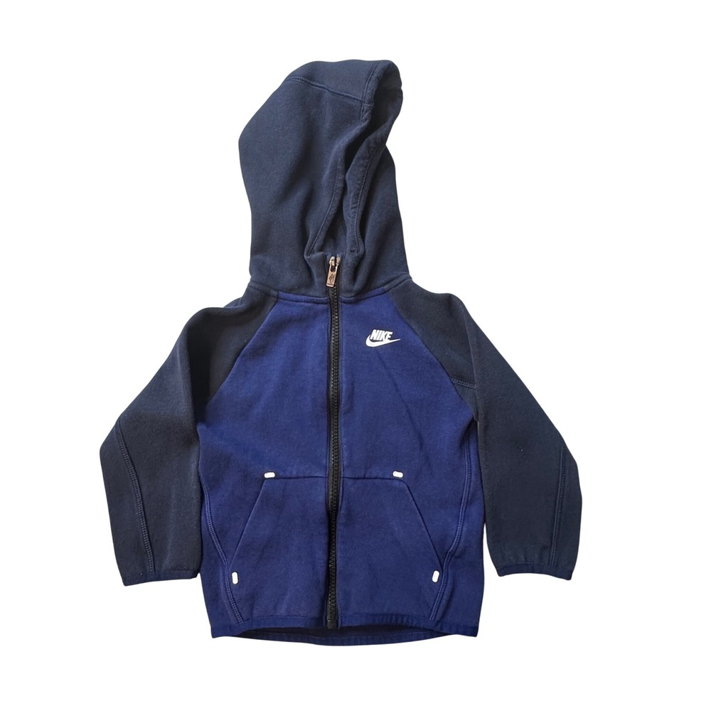 Nike Hoodie Kids 24M Blue Sportswear Full Zip Fleece Colorblock Sweatshirt